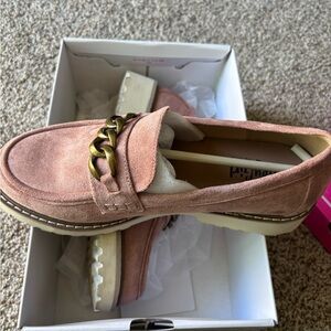 Elegant Pink Suede Loafers with Chain Detail